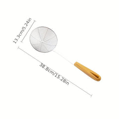 Stainless Steel Slotted Spoon with Wood Handle for Noodles and Frying