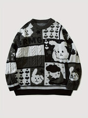 Cartoon Rabbit Pattern Knitted Sweater Men's Casual Warm Pullover