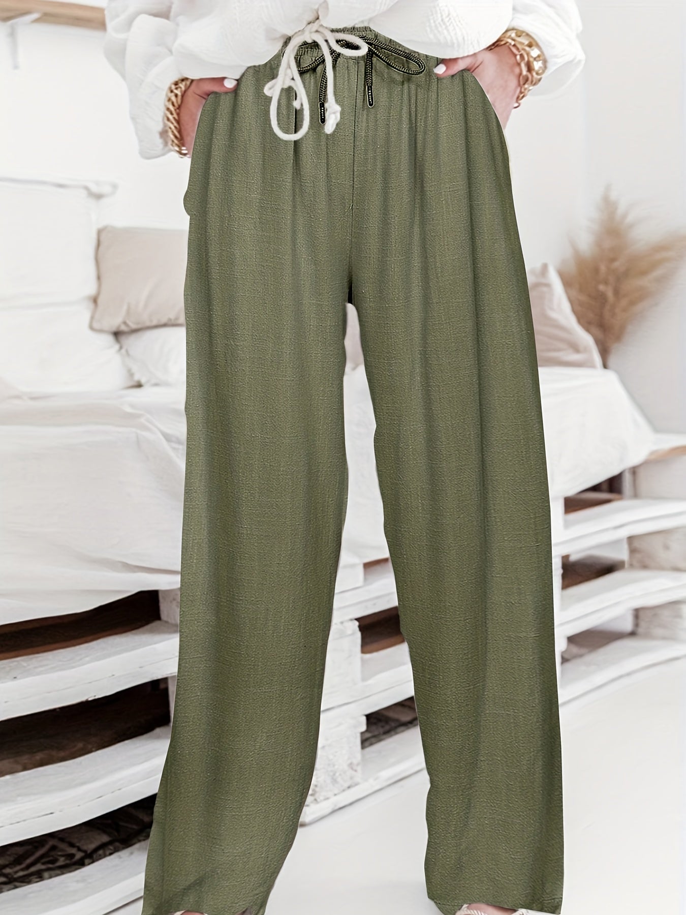 High Waist Wide Leg Sports Pants With Pockets Women's Activewear