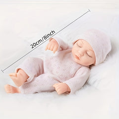 8 Inch Reborn Baby Doll Floral Outfit & Bow Headband PVC Beige Infant Doll