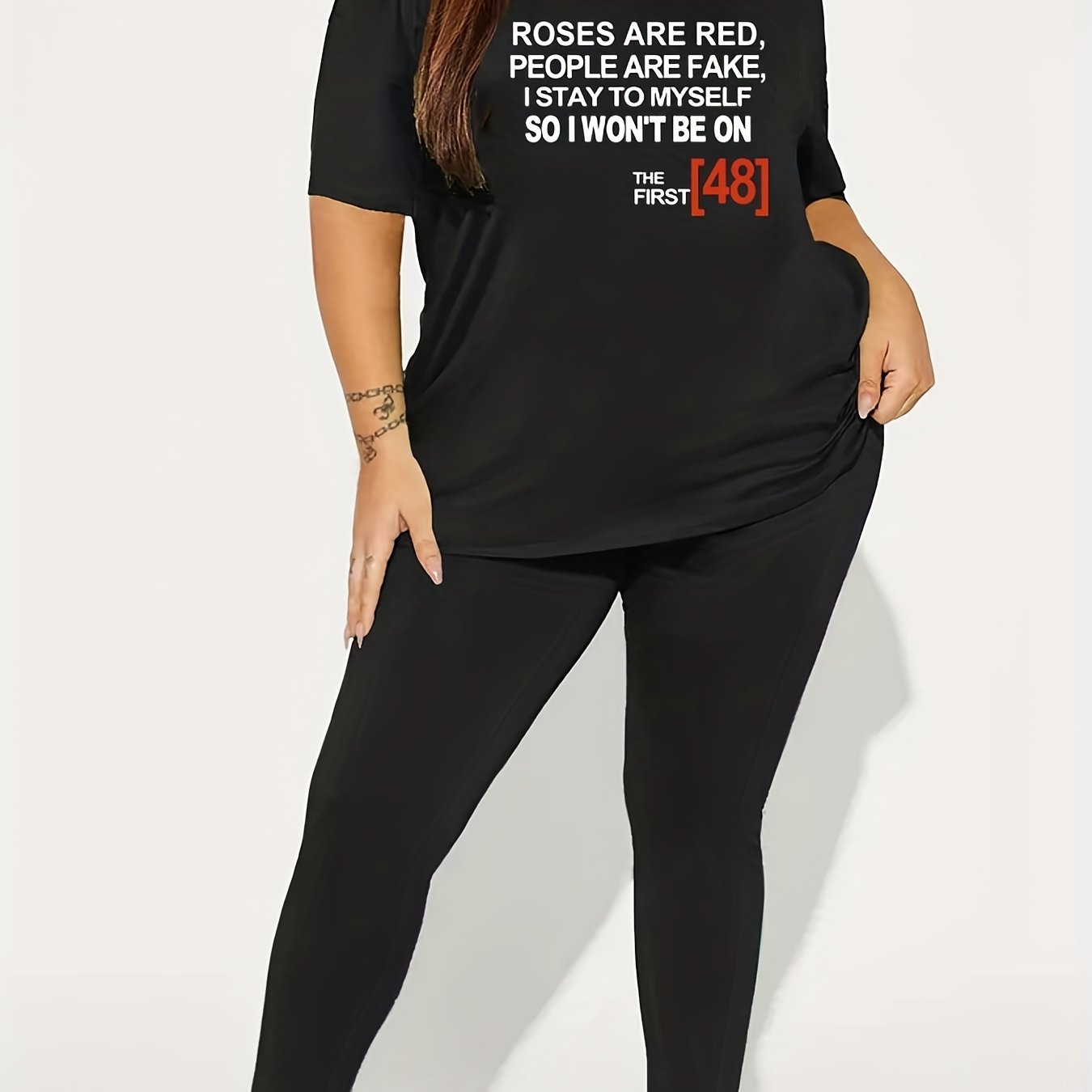 Slogan Print Tee & Leggings 2 Piece Set