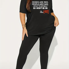 Slogan Print Tee & Leggings 2 Piece Set