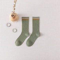 5Pairs Womens Crew Socks Striped 10 Colors Casual Medium Size