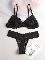 Floral Lace Lingerie Set Unlined Bras & Panties Women's Underwear