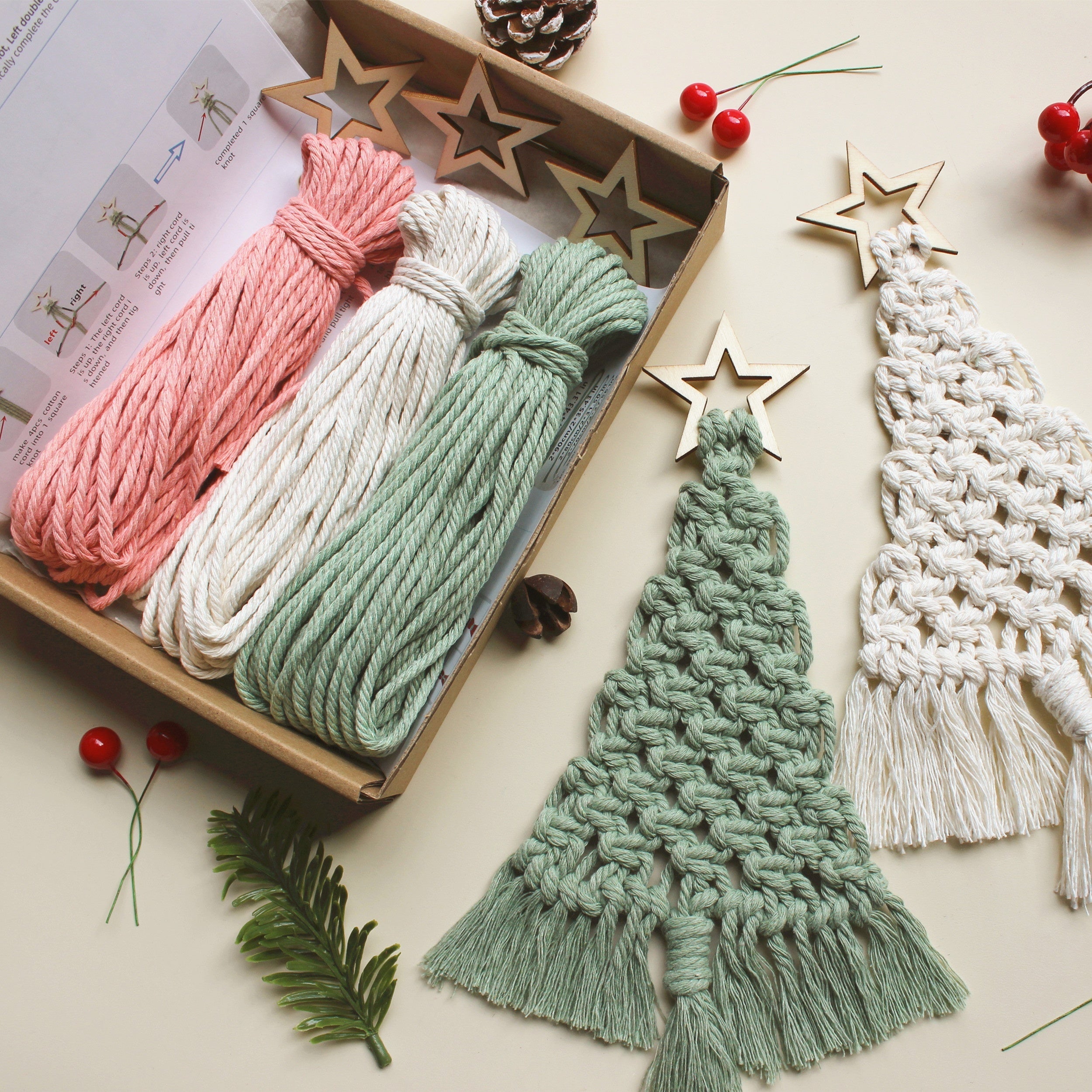 3pcs Macrame Christmas Tree DIY Kit - Perfect Gift for Friends and Family