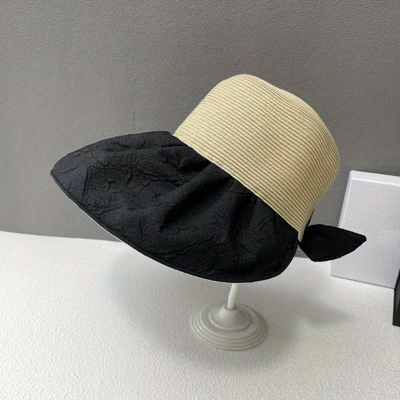 Embossed Sun Hat Wide Brim Solid Stitching Summer Visor Hat