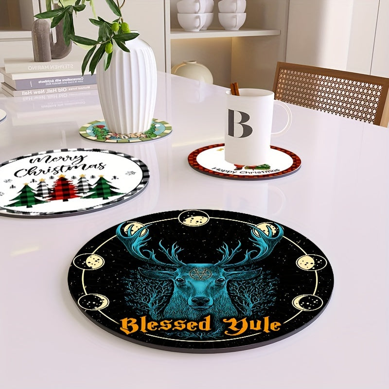 4pcs Santa Claus Printed Coaster Absorbent Mat Anti-scald Placemat
