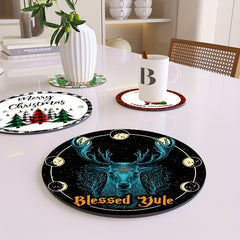 4pcs Santa Claus Printed Coaster Absorbent Mat Anti-scald Placemat