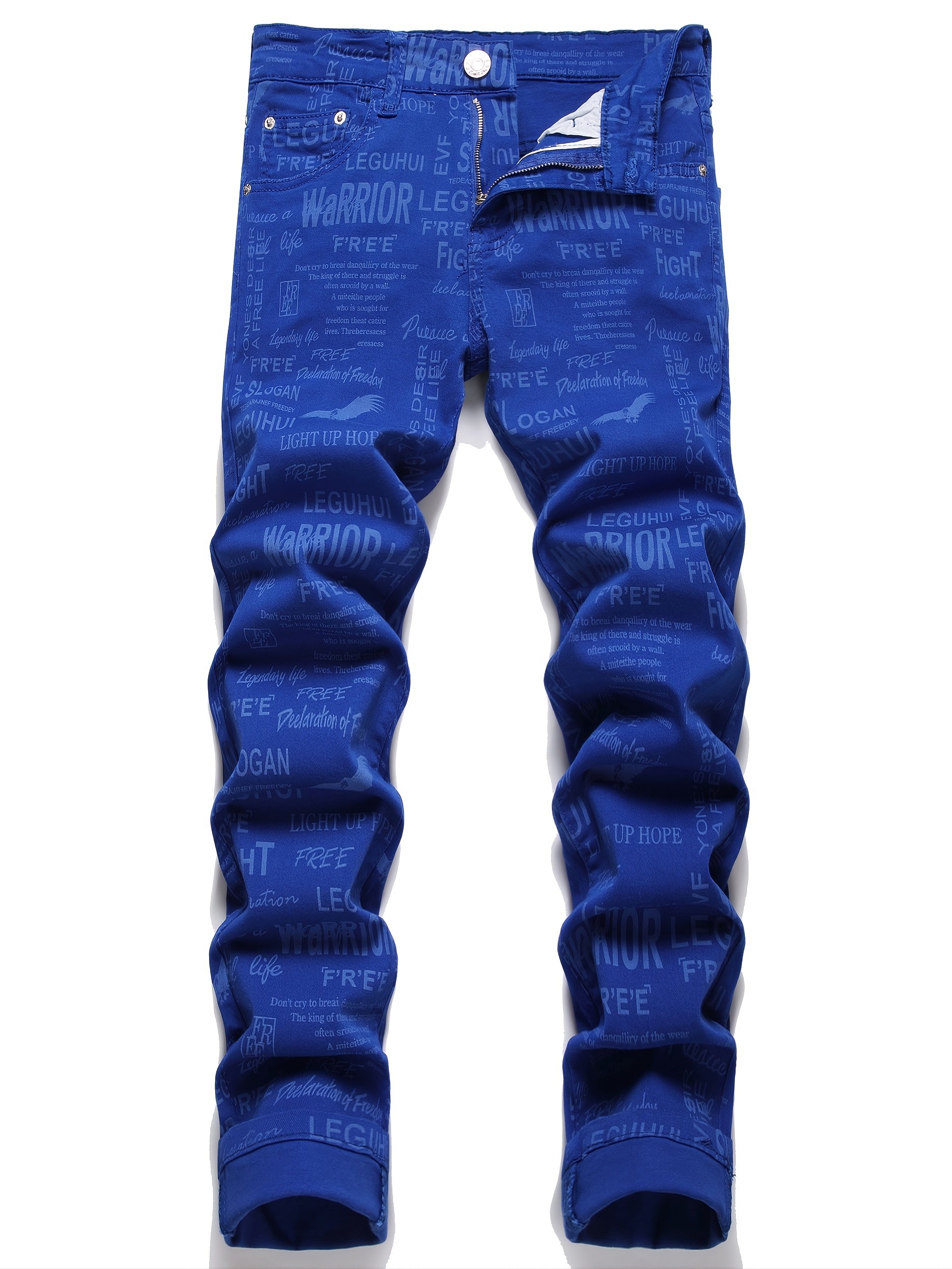 Men's Winter Casual Alphabets Print Slim Fit Straight Jeans