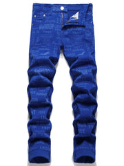 Men's Winter Casual Alphabets Print Slim Fit Straight Jeans