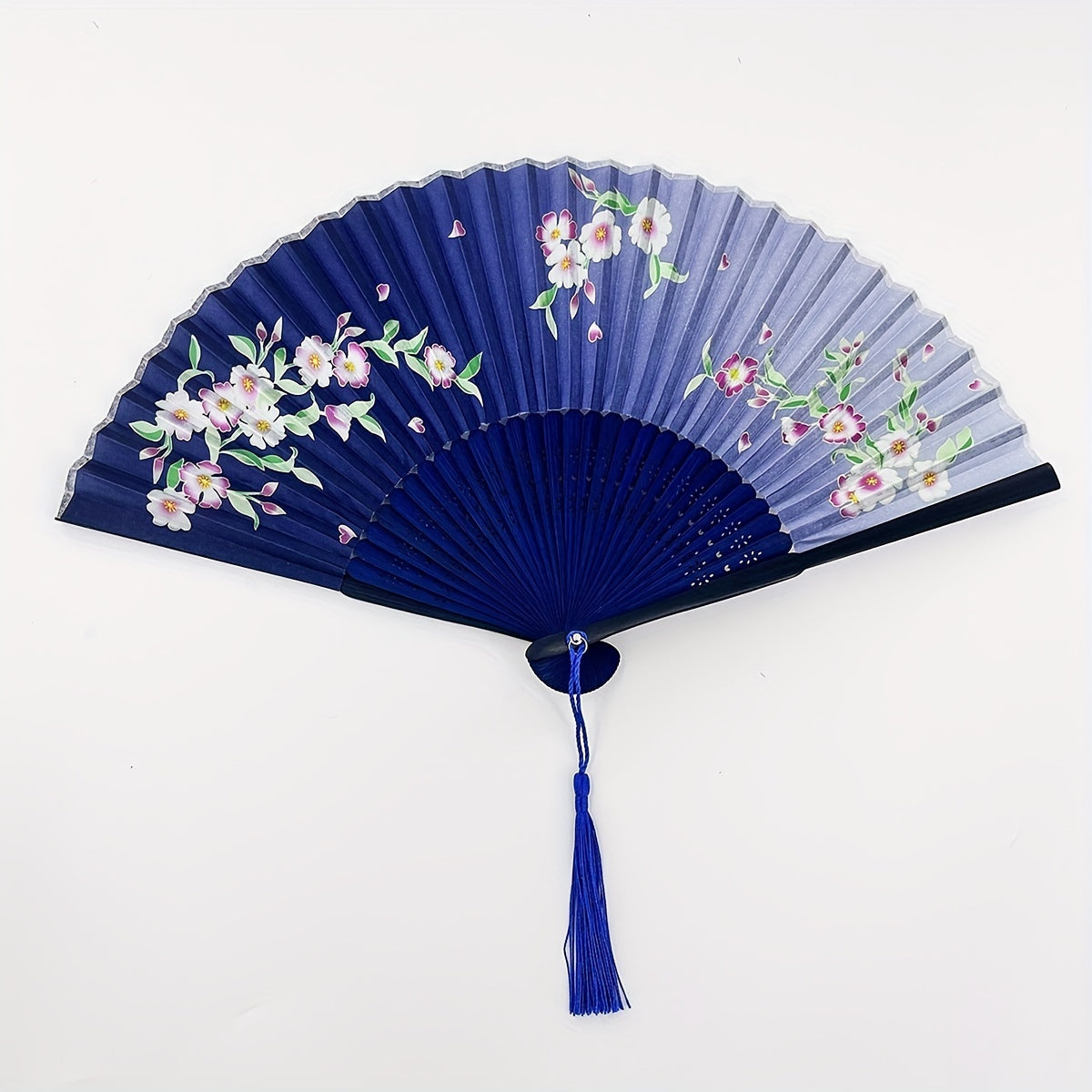 Vintage Flower Folding Fan Dance Performance Fan With Tassel