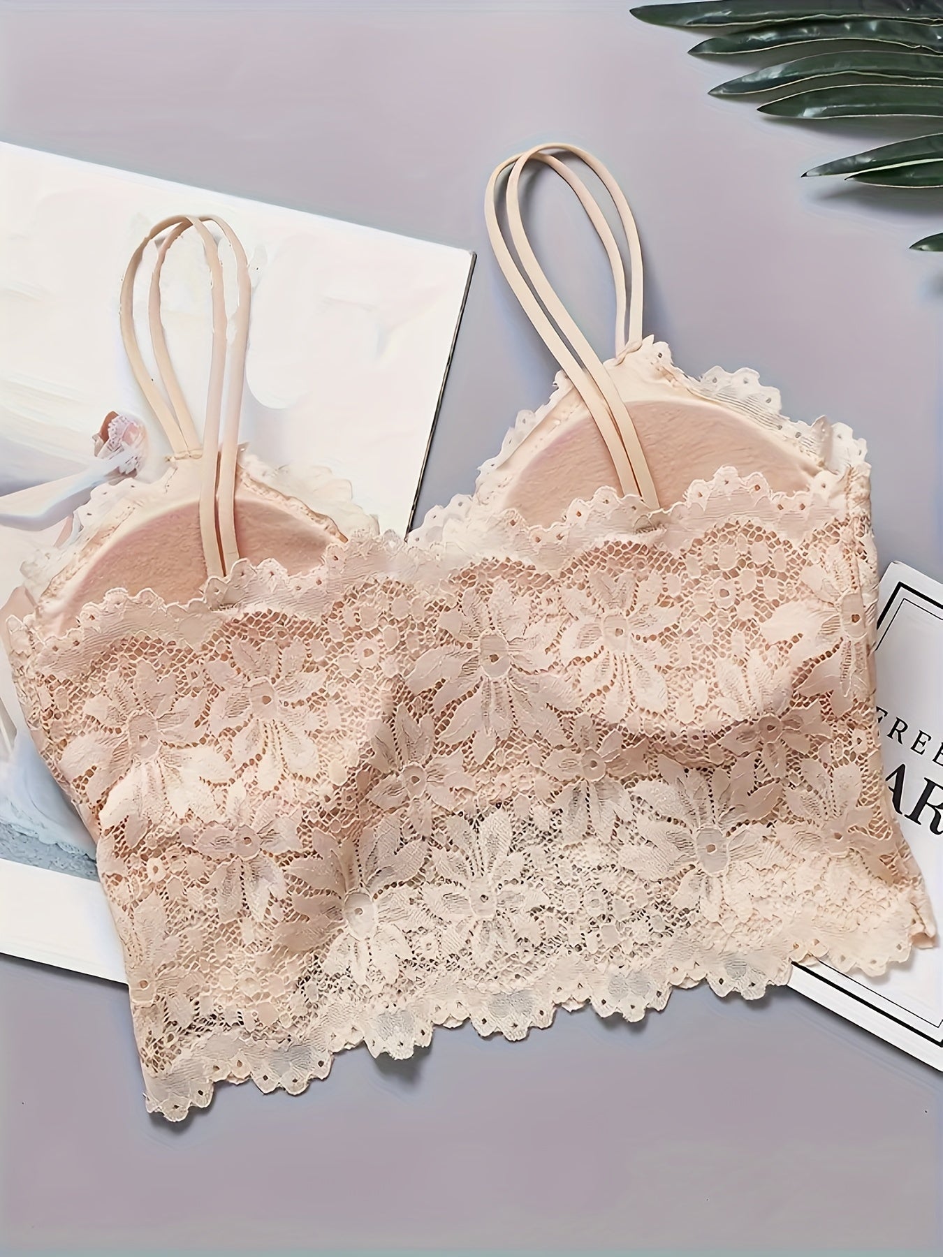 2pcs Lace Wireless Bras Comfy Scallop Trim Bra Women's Lingerie
