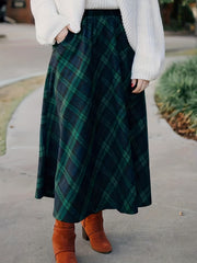 Plaid Print Maxi Skirt with Pockets