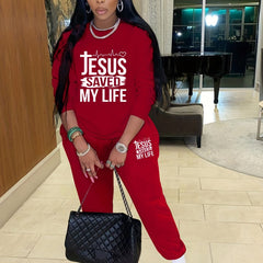 Jesus Letter Print Casual Two piece Set Women's Outfits