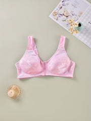 Plus Size Women's Floral Jacquard Zipper Front T-shirt Bra