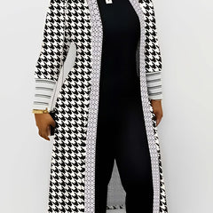 Houndstooth Open Front Cardigan Long Sleeve Knitwear for Fall