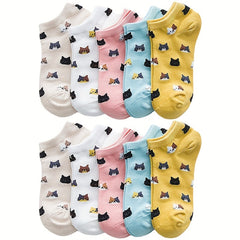 Cat Print Cartoon Socks & Ankle Socks Women's Stockings