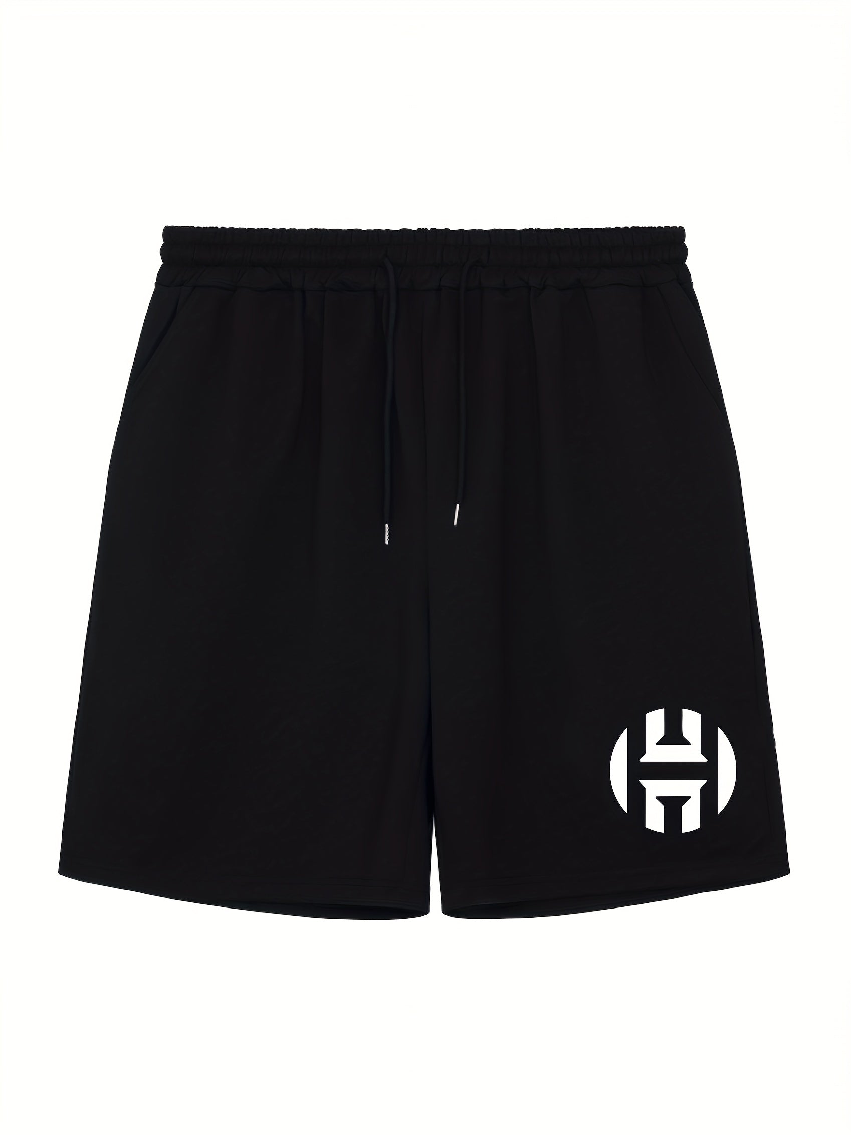 Men's H Print Workout Shorts Active Stretchable Sports Drawstring Shorts