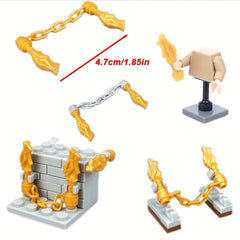 6pcs Small Particle Weapon Master Dragon Head Chain Figure Handle Assembly Toy