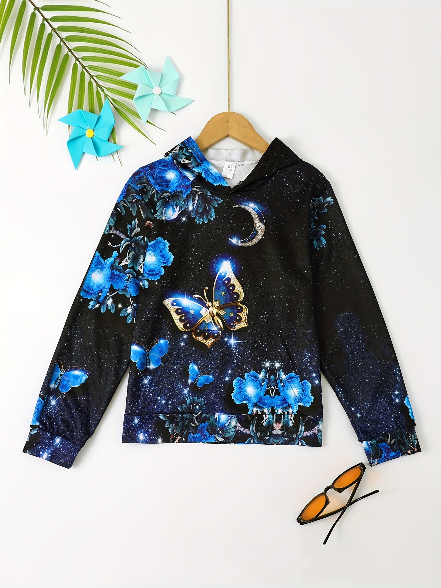 Kids 3D Butterfly Sequin Hooded Sweatshirt for Fall Winter