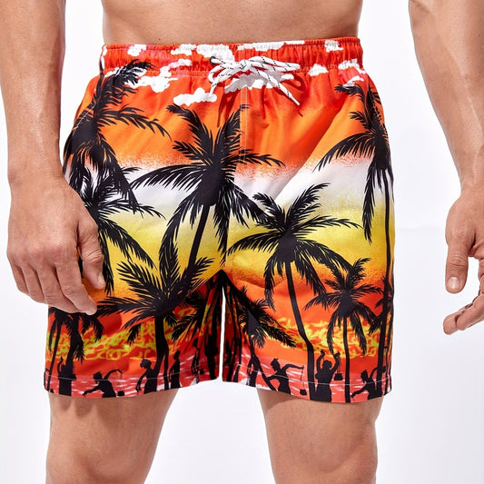 Comfy Men's Beach Shorts with Sunset & Palm Tree Graphics