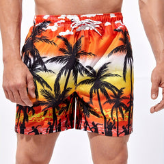 Comfy Men's Beach Shorts with Sunset & Palm Tree Graphics