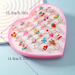 36pcs Christmas Children's Ring Set Cartoon Snowman Elk Decor Jewelry