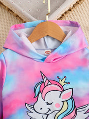 Girl's Unicorn Tie Dye 2pcs Hoodie & Pants Set for Spring Fall