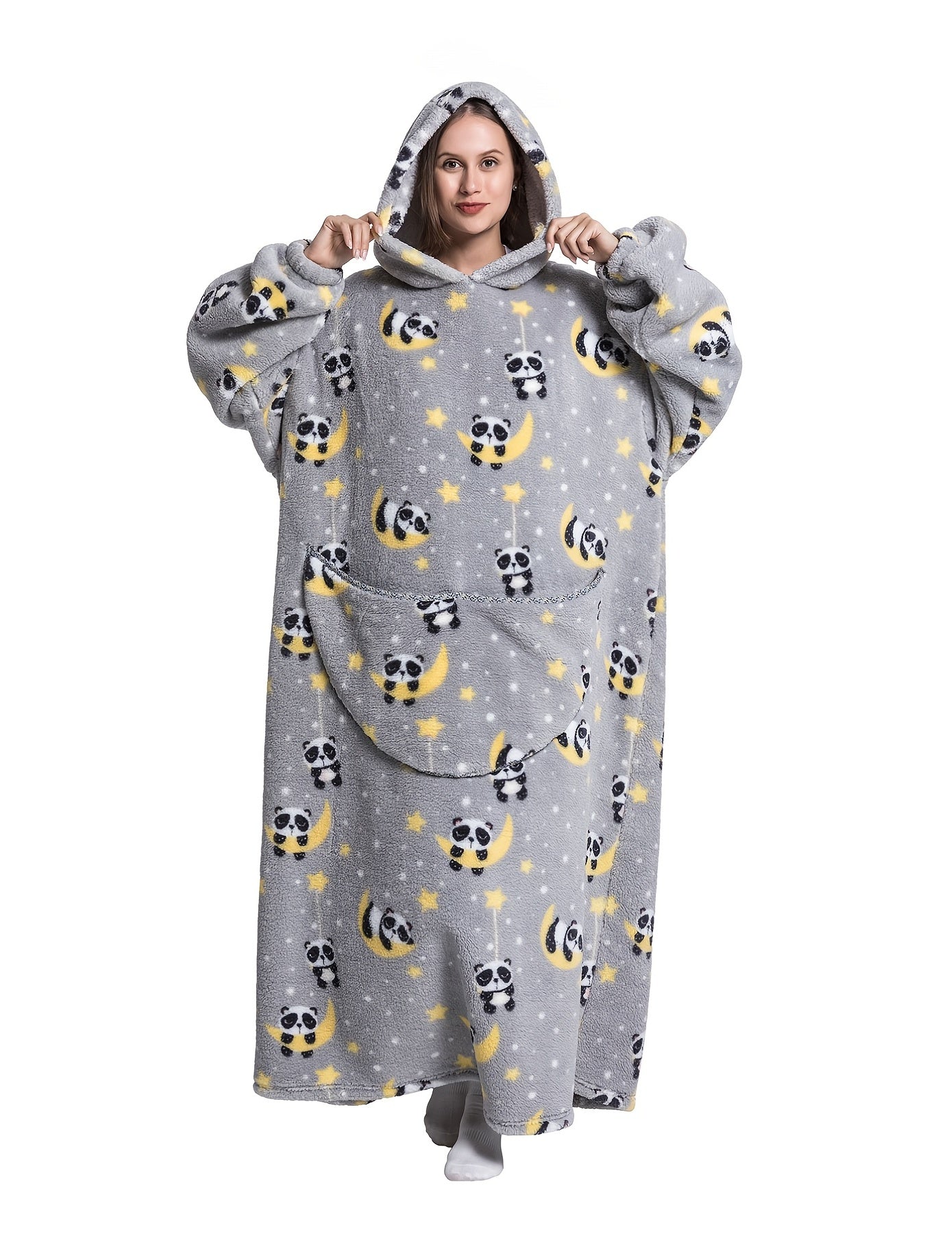 Flannel Hooded Nightgown Plus Panda Print Robe