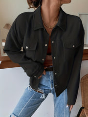 Solid Button Front Jacket Casual Long Sleeve Collared Outerwear