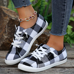 Women's Colorblock Plaid Slip On Low Round Toe Canvas Shoes
