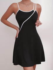Colorblock Slip Nightdress Crew Neck Straps Sleep Dress Women's Sleepwear