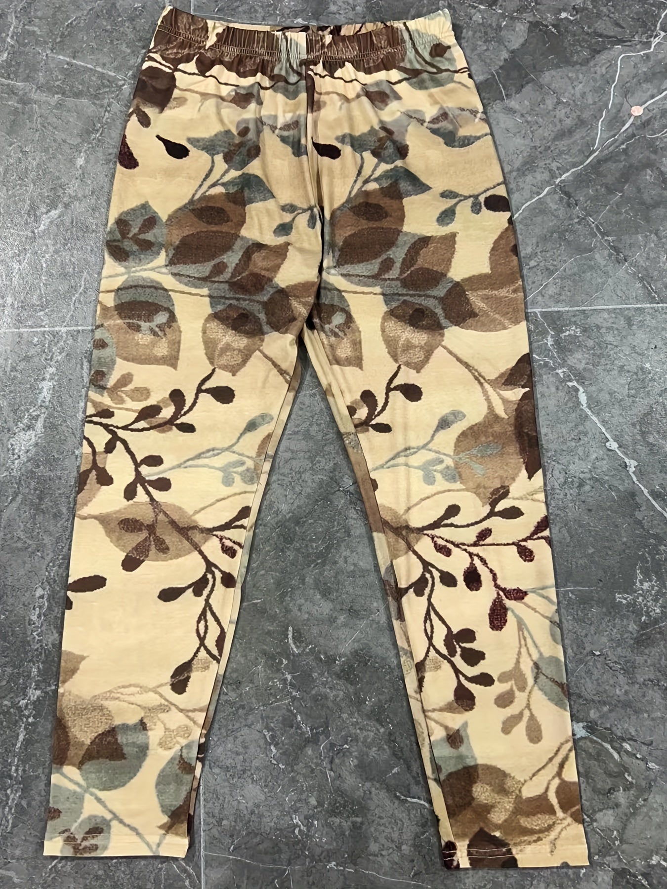 Leaf Print Skinny Leggings for Women