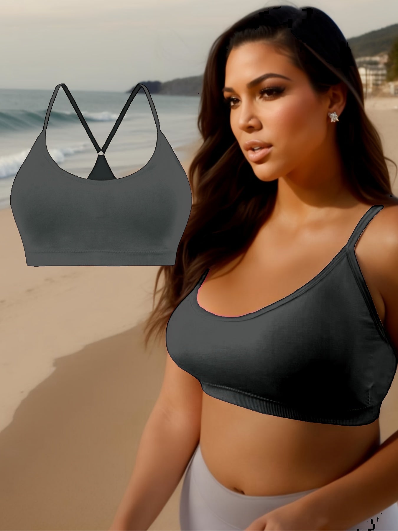 Plus Size Sports Bra Women's Scoop Neck Medium Stretch Fitness Bra