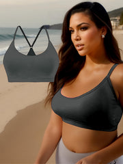 Plus Size Sports Bra Women's Scoop Neck Medium Stretch Fitness Bra