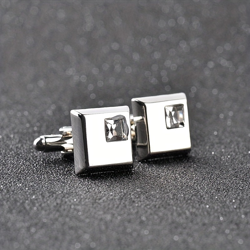 Alloy Men's Shirt Cufflinks with Artificial Diamond Inlay