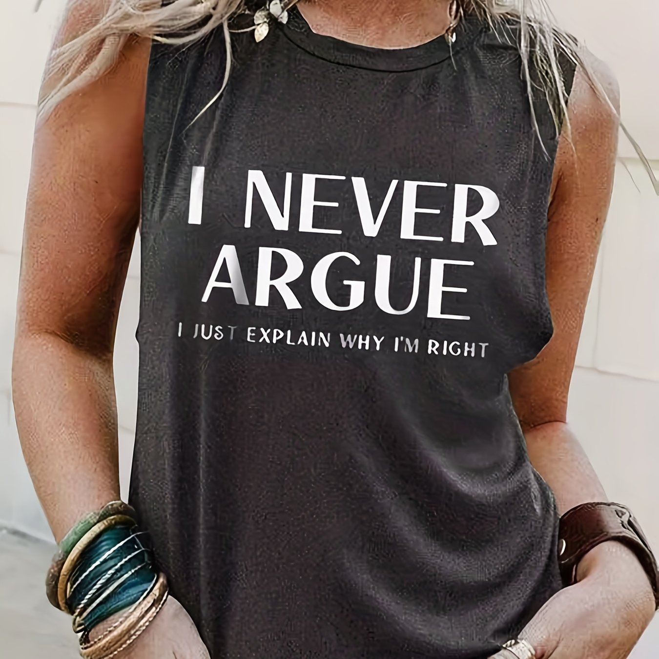 Women's Letter Print Crew Neck Tank Top