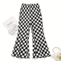 Baby Girl's Elastic High Waisted Print Flare Leg Pants Stretch Casual Pant