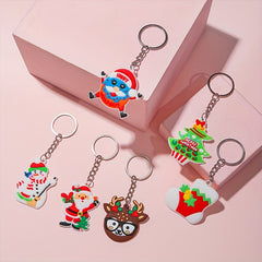 6pcs Christmas Elements Silicone Keychain - Snowman Reindeer Design