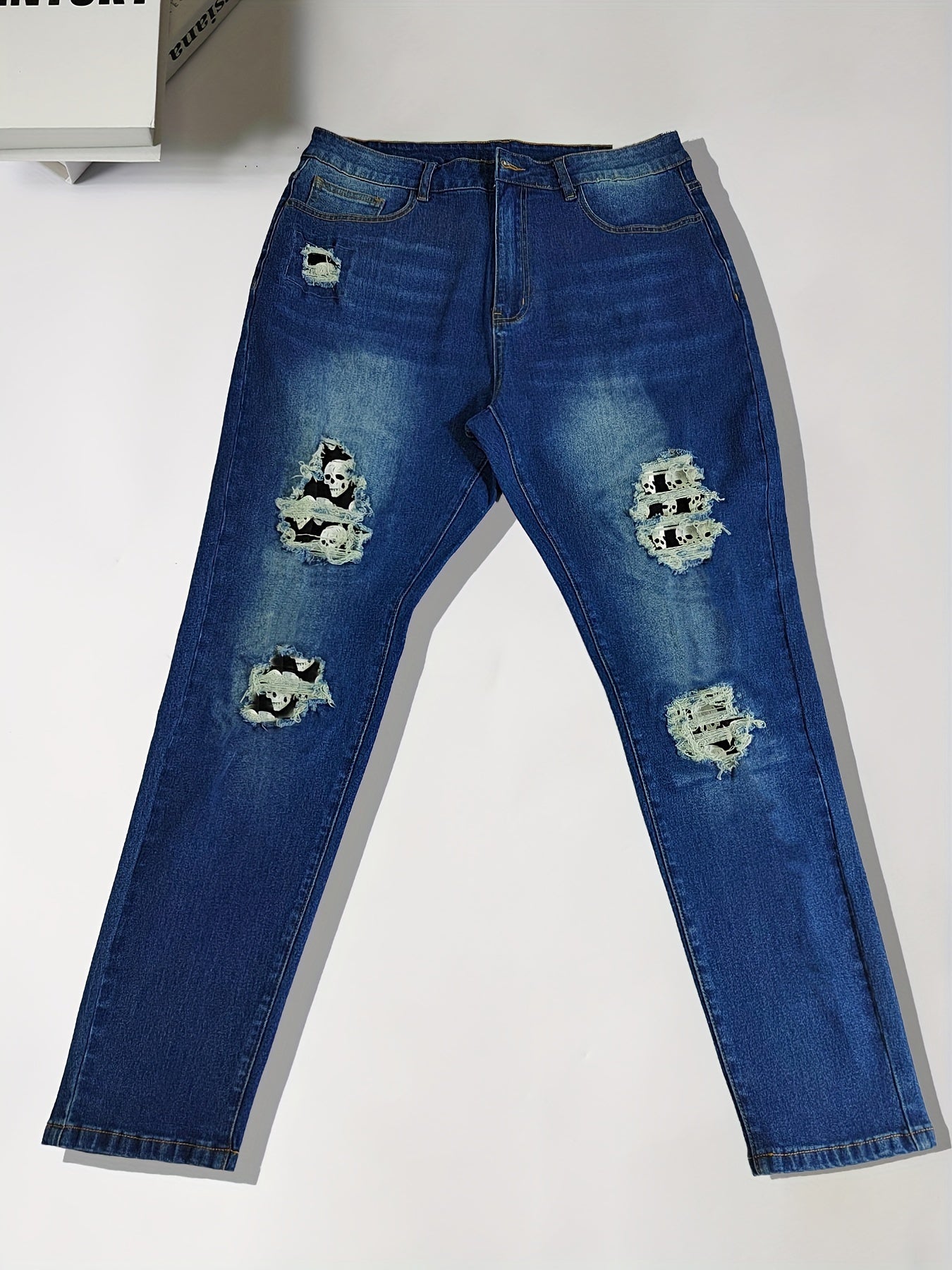 Women's Plus Size Skull Print Ripped Skinny Jeans