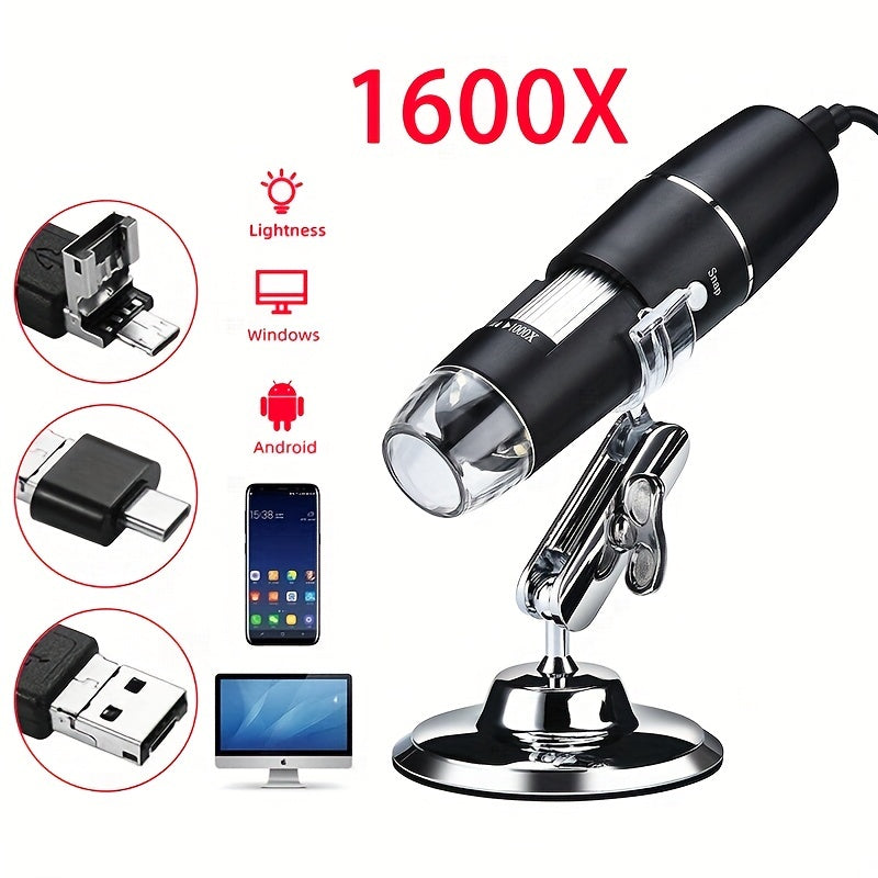 1600X Digital Microscope Camera 3in1 Type C USB Portable Electronic Microscope