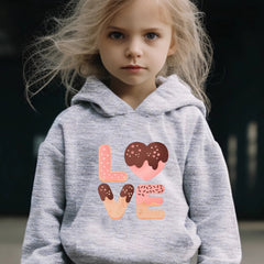 Love Pattern Hooded Sweatshirt for Girls