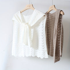 Pure Woolen Sweat Shirt Shawl Solid Hollow Out Shawl Wrap Warm Small Shawl