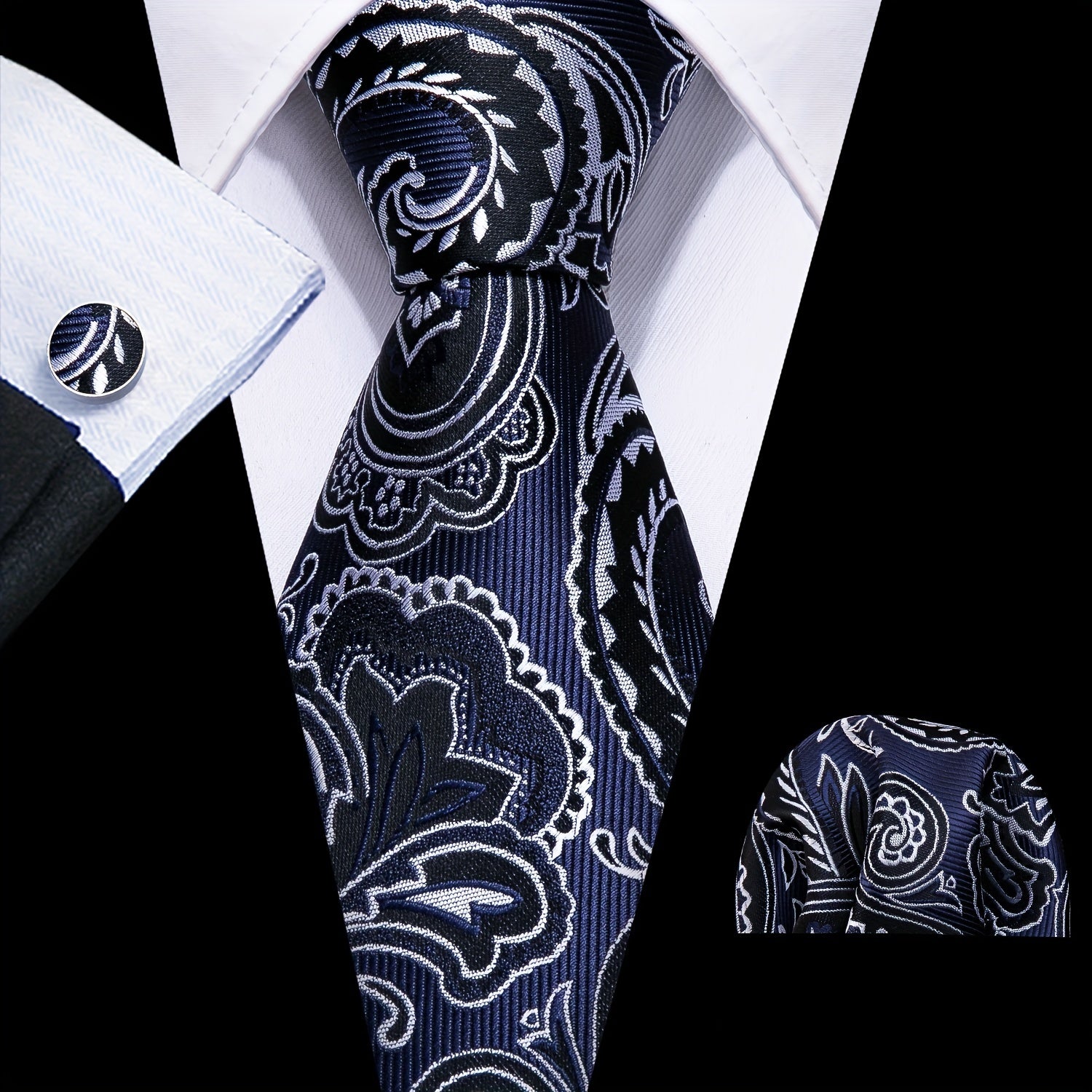Barry Wang Men's Tie Golden Floral Jacquard Set