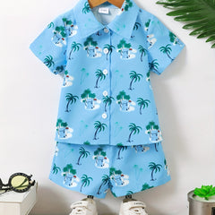 2pcs Baby Boys Coconut Tree Print Shirt & Shorts Set for Summer