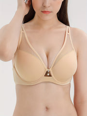 Mesh Stitching Plunge Bra With Pendant
