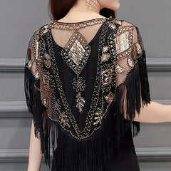 1920s Sequin Beaded Tassel Flapper Shawl Vintage Embroidery Classic Wedding