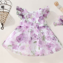 Toddler Baby Girls Floral Flutter Sleeve Dress for Spring Summer Party