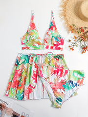 Vacay Swimsuit Set Allover Print Bra Panty Skirt 3pc Set