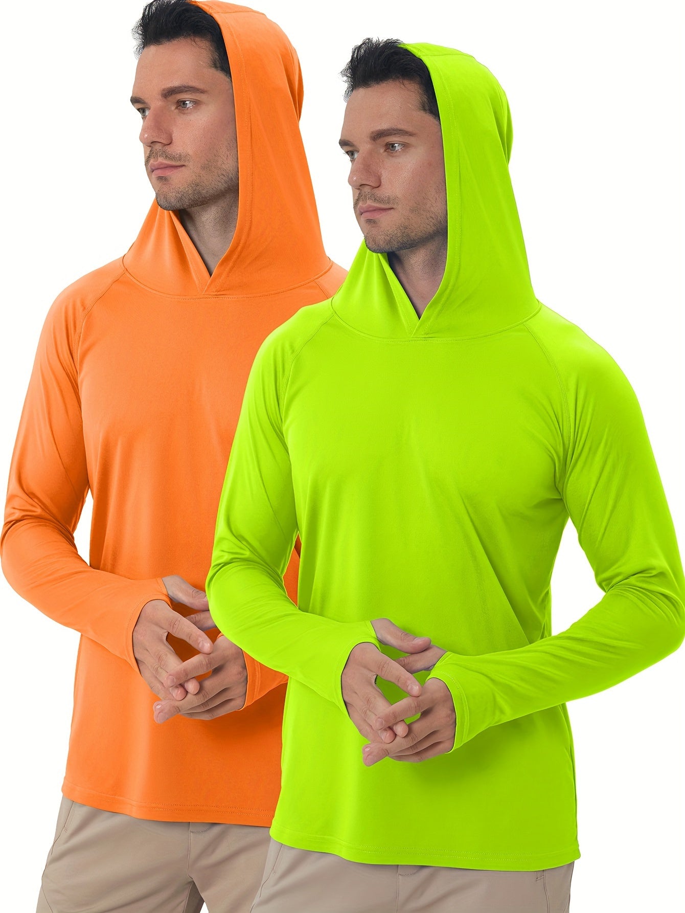 2 Pcs Men's UPF 50 Sun Protection Hoodies Long Sleeve Quick Dry Tops